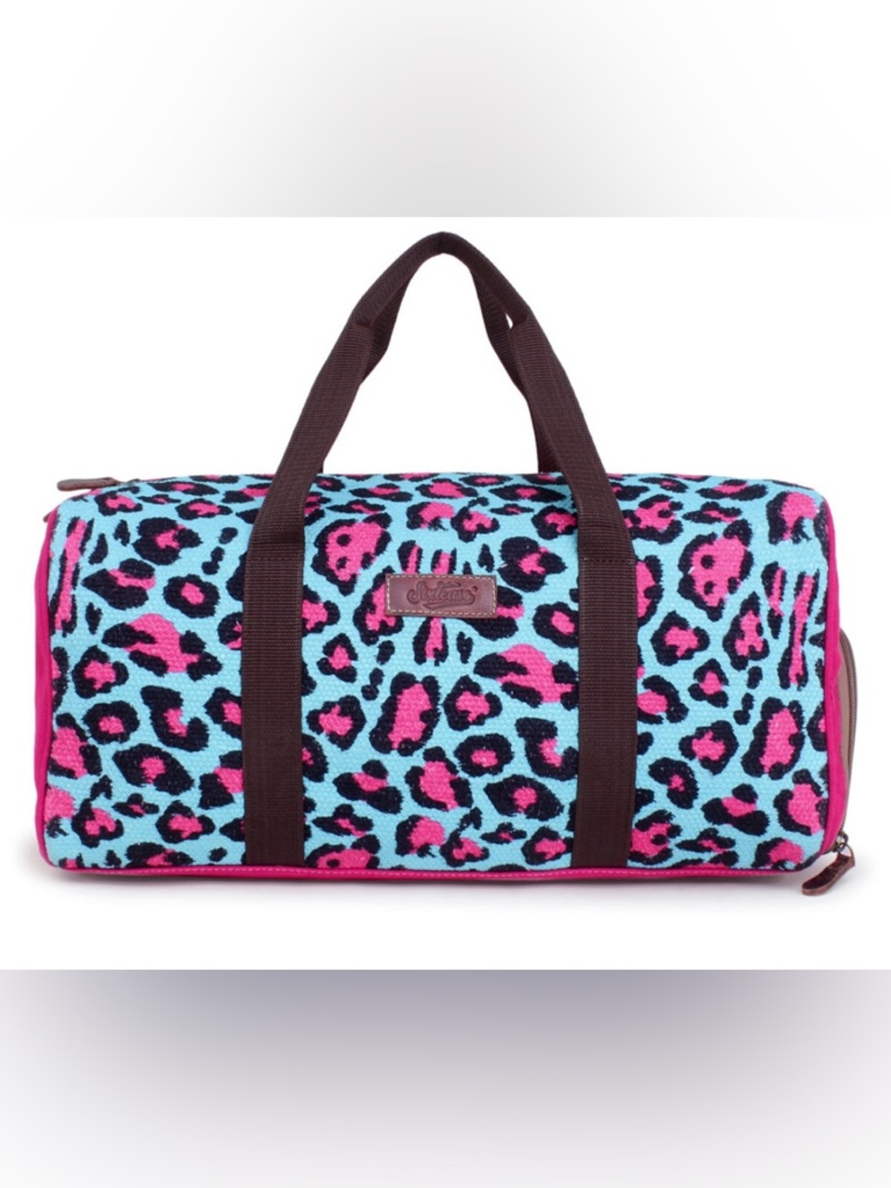 Sixtease Up-cycled Canvas Duffle Bag Leopard Print Adjustable Shoulder Strap